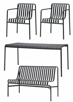 1 Palissade Bord , 2 Palissade Dining Armchair og 1 Palissade Dining Bench