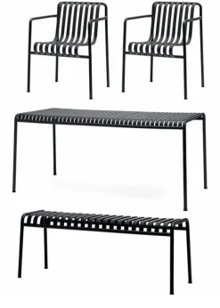 1 Palissade Bord , 2 Palissade Dining Armchair og 1 Palissade Bench