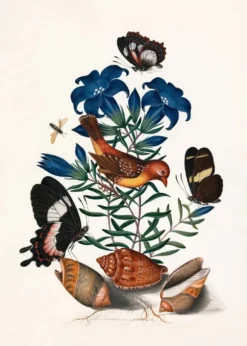 YELLOW BIRD, BUTTERFLIES & BLUE FLOWER #7005